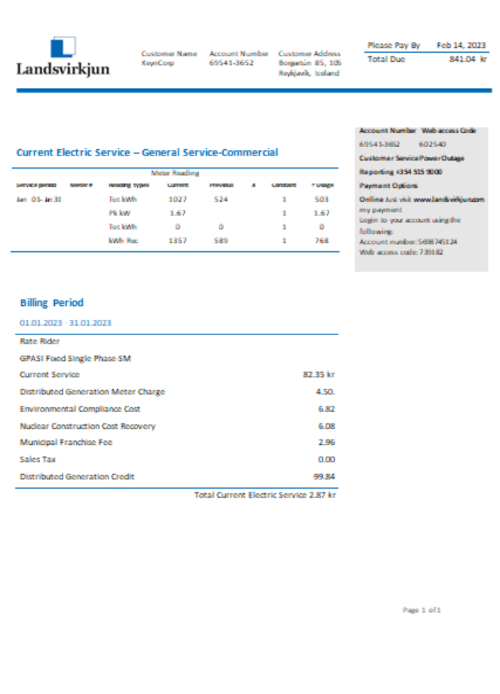 The National Power Company of Iceland Landsvirkjun electricity utility business bill, SCR PSD template